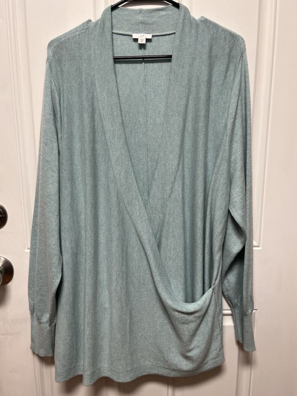 J. Jill Seamed Wrap Sweater Top Lucite Heather Green Long Sleeve Sz XL Workwear